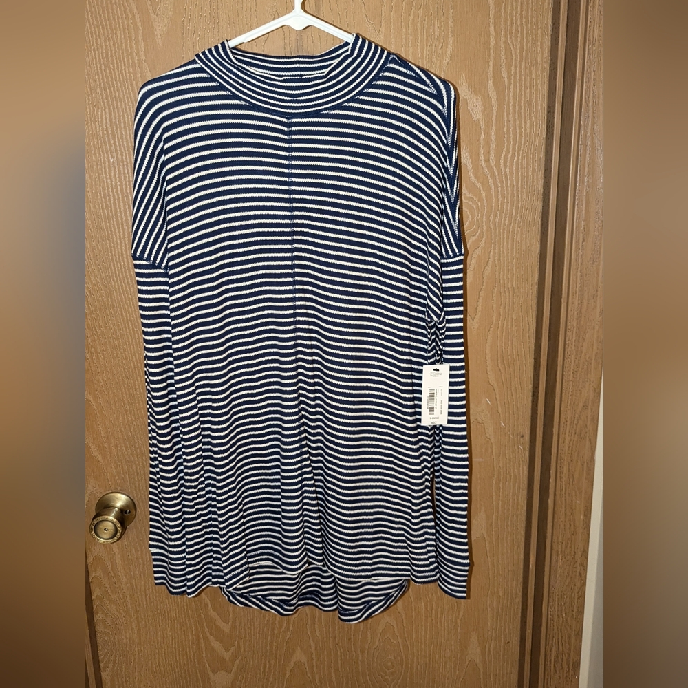 NWT - A.N.A - L/S Lightweight Navy w/White Stripes Mock Turtleneck - Size - XL